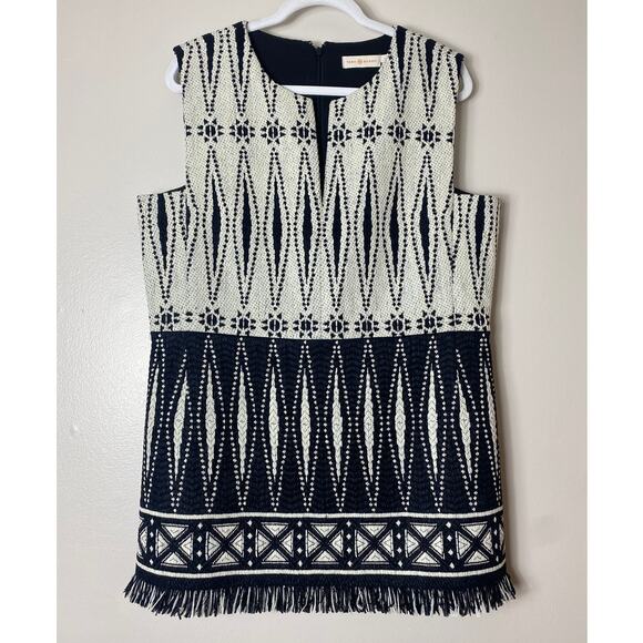 TORY BURCH DRESS 14 WESTERN AZTEC COUNTRY BOHO CHIC FRINGE KNIT COWGIRL MINI - Picture 2 of 13